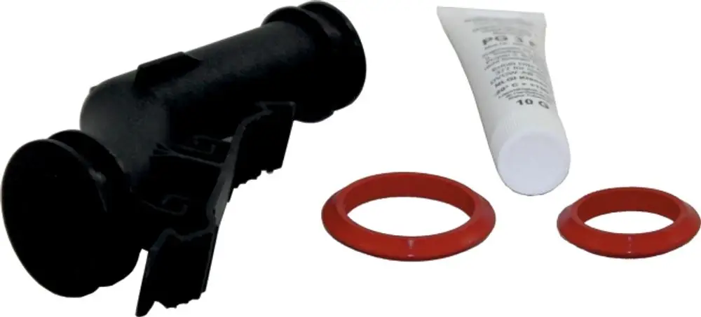 Gasrohr mit zwei roten Dichtungsringen und einer Tube mit Dichtmittel, geeignet für die Verwendung in Wolf CGB-2 Geräten.